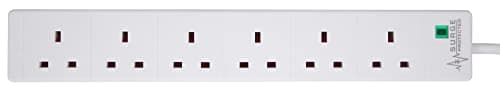 Image of PRO ELEC PELB1703 6 Gang Extension Lead with Surge Protection White, 5m