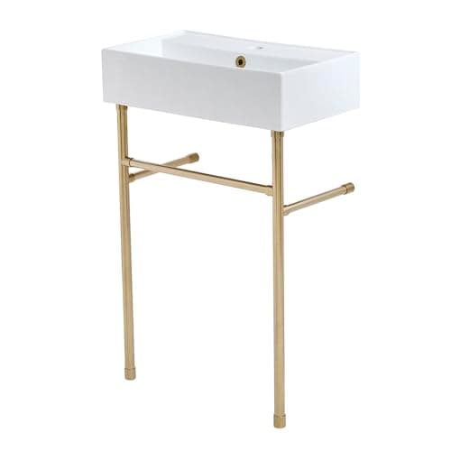 Image of Milano Dalton White Ceramic 1 Tap Hole Bathroom Basin Sink Brass Washstand - 550mm x 310mm