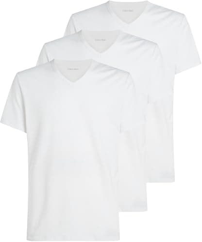 Image of Calvin Klein Men’s 3 Pack Short Sleeve V-Neck T-Shirts, White (White, White, White), L