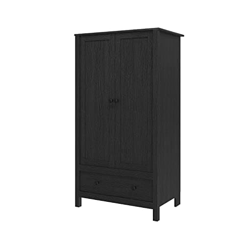 Image of Panana 2 Door Wardrobe, Wooden Wardrobe with Drawer Bedroom Storage Furniture Large Cupboard Hanging Bar Clothes Rail Storage, Black