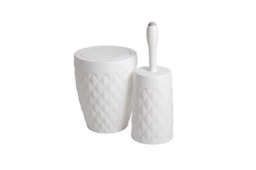 Image of Addis Diamond Style Bathroom Swing Bin & Toilet Brush with Internal Detergent Injection Handle System Twin Set, White