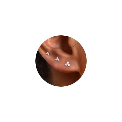 Image of KALVICA Hypoallergenic 925 Sterling Silver Earrings for Women Small Gold Stud Earring Sets for Multiple Piercings Cubic Zirconia Flower Heart Dot 14K Gold Plated Cartilage Jewellery Gifts 3 Pairs