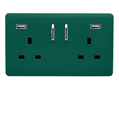 Image of Trendi 2 Gang Artistic Modern Glossy 13 Amp 2 x 3.1mA USB Switched Plug Socket Dark Green