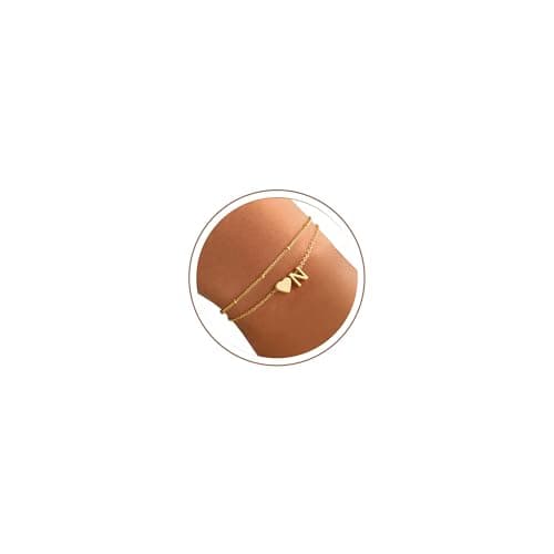 Image of TINGN Gold Heart Initial Bracelets for Women, 14K Gold Plated Layered Heart Initial N Bracelet Dainty Bracelets for Women Teenage Girls Jewelry Bridesmaid Birthday Gifts for Woman Mom Wife Girls