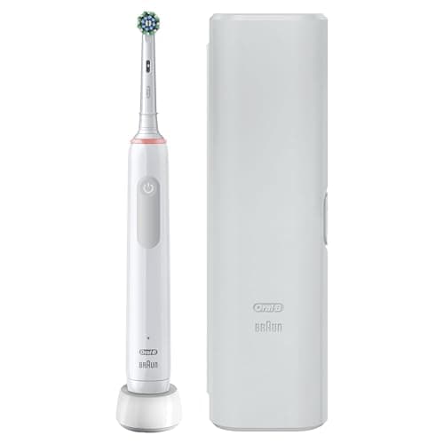 Image of Oral-B Pro 3 Electric Toothbrushes For Adults, Oral B Electric Toothbrush, Gifts For Women or Men, 1 Cross Action Toothbrush Head & Travel Case, 3 Modes with Whitening, 2 Pin UK Plug, 3500, White