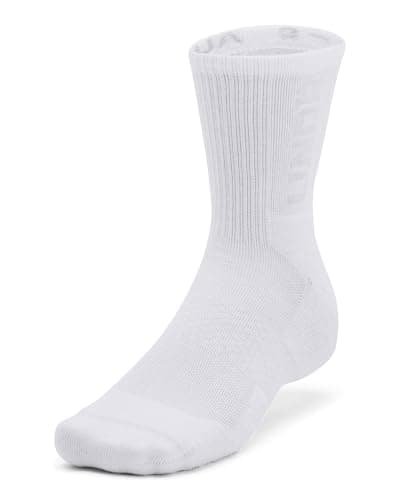 Image of Under Armour Unisex 3-Maker 3pk Mid-Crew, Moisture-Wicking Sports Socks with Cushioning and Support, Light and Comfortable Crew Socks,White/White/Mod Gray,LG