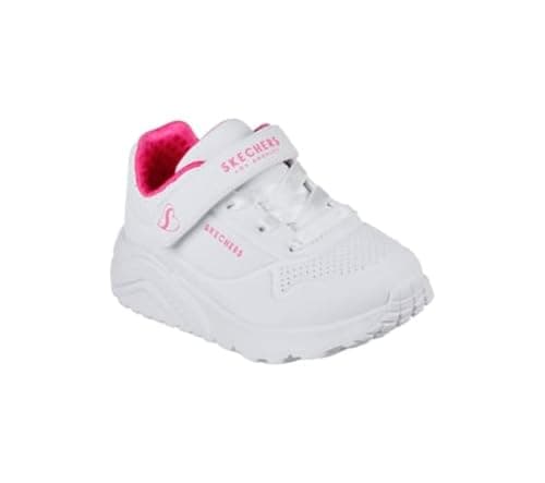 Image of Skechers Baby Girl's Uno Lite Sneaker, White Synthetic/H. Pink Trim, 6 UK