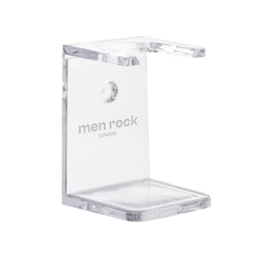 Image of Men Rock Clear Drip Stand, Hygenic and Practical Stand to Hold Shaving Brush Whilst Drying and Avoid Damage, Adhesive Element to Stick to Bathroom Tiles or Cabinet, Compact Design