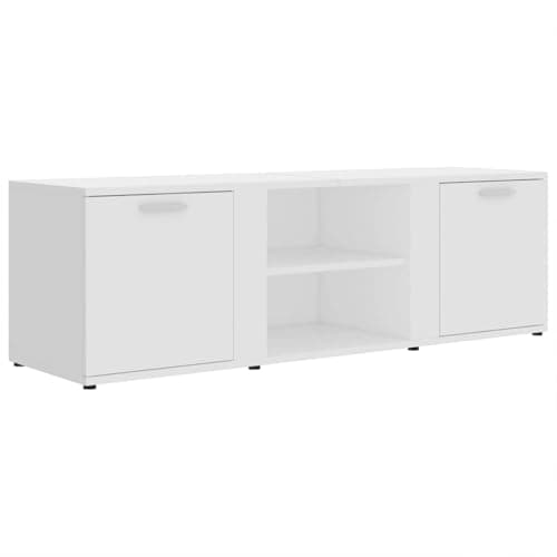 Image of vidaXL Engineered Wood TV Cabinet in Scandinavian Style, White Console Storage Unit with 2 Doors and Compartments, Suitable for Living Room and Bedroom, Easy to Clean