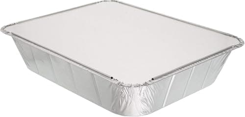 Image of Essential Housewares 10 Aluminium Foil Trays with Lids - Extra Deep 26 x 32cm (10 x 12 inch) Disposable Foil Baking Trays Takeaway Containers with Lids. Metal Food Trays for Catering & More.
