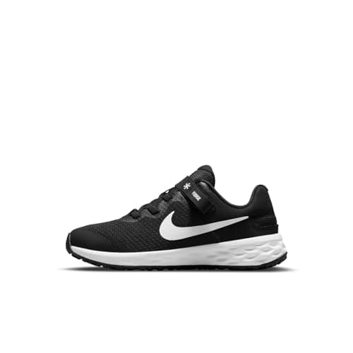 Image of NIKE Boy's Nike Revolution 6 Flyease Sneaker, Black White Dk Smoke Grey, 4 UK