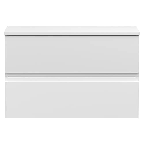 Image of Hudson Reed URB106W Urban Modern Bathroom Wall Hung Vanity Basin Cabinet Unit with 2 Soft Close Drawers and Worktop, 800mm, Satin White