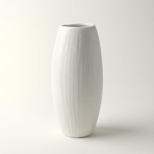 Image of White Ceramic Oval Vase – Modern Minimalist Home Décor Vase for Fresh & Dried Flowers, Elegant Matte Finish Pottery, 25cm