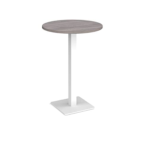 Image of Mr Office Brescia circular poseur table with flat square white base 800mm, Grey oak