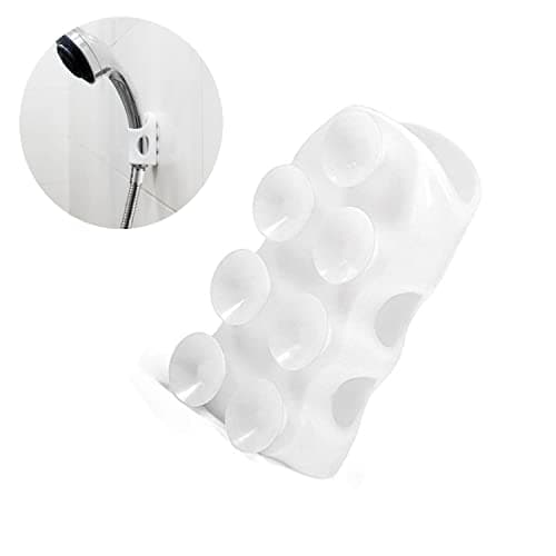 Image of Shower Head Holder Silicone Shower Head Holder Adjustable Shower Head Bracket Wall Mounting Suction Cup Bracket for Standard Shower Hose Broom Mop (White)