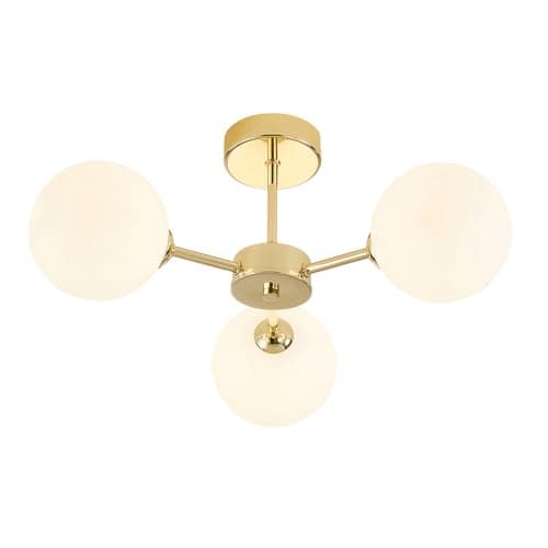 Image of Happy Homewares Contemporary Chic Polished Gold Ceiling Light with Opal White Round Globe Glass Shades | 22cm x 44cm | 3 x 5w G9 | Class 1 Earth Required