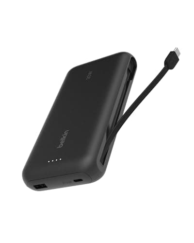 Image of Belkin Portable Power Bank for Fast Charging with Integrated Cable 20K PD 30W, USB-C Power Delivery, Battery Pack for iPhone 16 Series, iPad Pro, Galaxy S25 Series, etc., Black