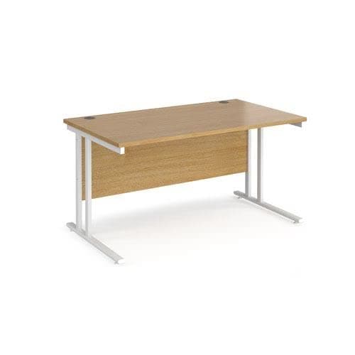 Image of Office Monster Cooper straight desk 1400mm x 800mm - white cantilever leg frame, oak top
