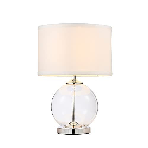 Image of LITECRAFT Rhonda Table Lamp Small Globe Glass E14 Base with Drum Shade - Chrome