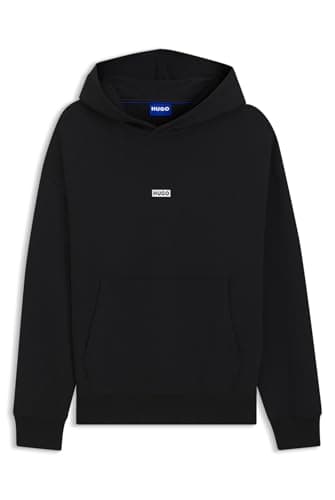 Image of HUGO Mens Nazardo Cotton-terry loose-fit hoodie with logo details