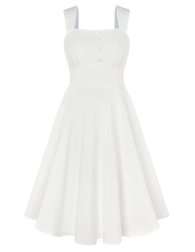 Image of Belle Poque Square Neck Sleeveless Midi Dress for Women Summer Casual White Dress for Spring Summer M