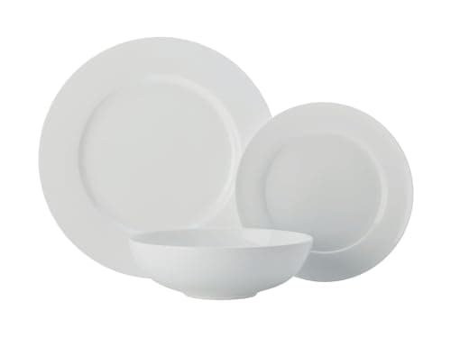 Image of Maxwell & Williams Cashmere White Dinner Set for 4 in Gift Box, Classic Rim Design, Fine Bone China, White, 12 Pieces