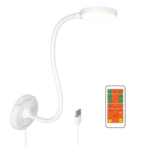 Image of ENUOTEK LED Wall Reading Light White with Remote Gooseneck for Books in Bed, USB Operated Black LED Bedroom Wall Lamp, 100%-70%-35%-15% Dimmable and 5000K- 4000K- 3000K Adjustable Lighting Colors
