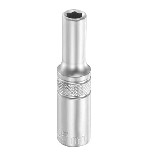 Image of sourcing map 6 Points Deep Socket 1/4" Drive 5mm Deep Metric CR-V Steel Polished Nickel Plating Flip Sleeve 50mm / 2" Extra Long Socket Tool for Home Auto Nuts Bolts Repair