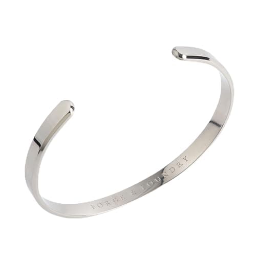 Image of Forge & Foundry Men's Minimalist Titanium Cuff Bracelet | Versatile Unisize Waterproof | Design-Led Artisan Jewelry, from London (Highly Polished Silver) | Ravick