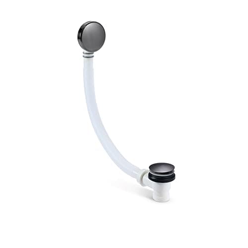 Image of 1.5 Inch Bath Waste & Overflow, Sturdy Plastic Pipping, Pop Up Waste Connection, Contemporary Design, Pop Up Bath Plug Waste, Easy Clean, Easy to Install Bath Waste Kit, Fixings (Brushed Black Chrome)