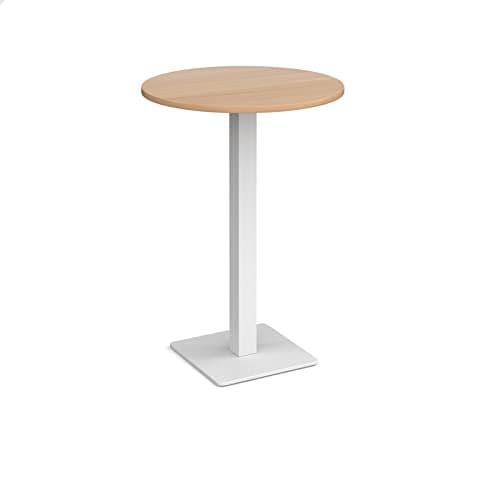 Image of Mr Office Brescia circular poseur table with flat square white base 800mm, Beech