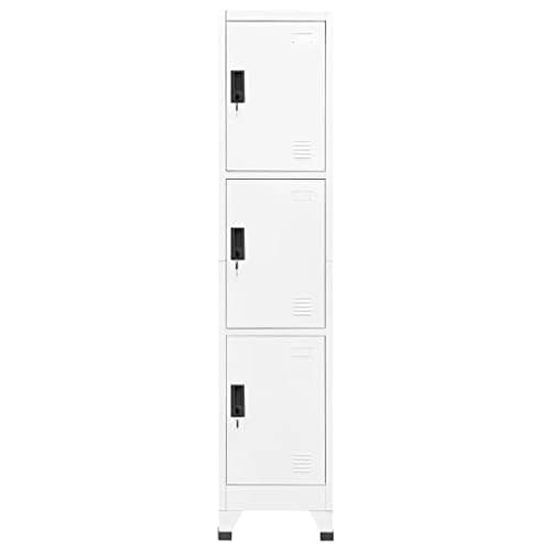 Image of GeenYuu White Steel Locker Cabinet 38 x 45 x 180 cm with 3 Lockable Doors and Ventilation Slots, Name Plate Holder, Load 60 kg, for Office, Workshop, Basement, Hallway, Utility Room