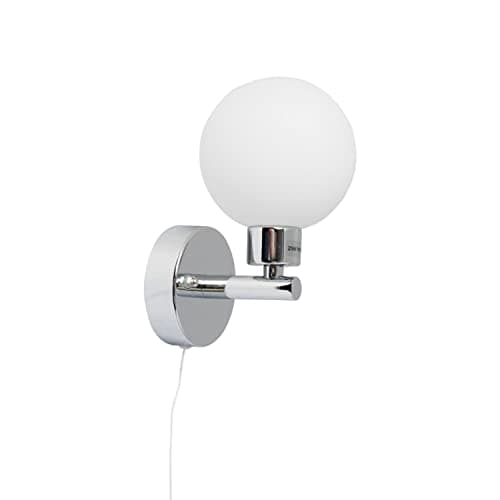 Image of firstchoicelighting Modern Polished Chrome & Glass Globe IP44 Bathroom Wall Light Pull Cord Switch