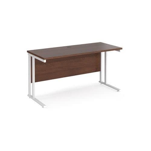 Image of Office Monster Cooper straight desk 1400mm x 600mm - white cantilever leg frame, walnut top