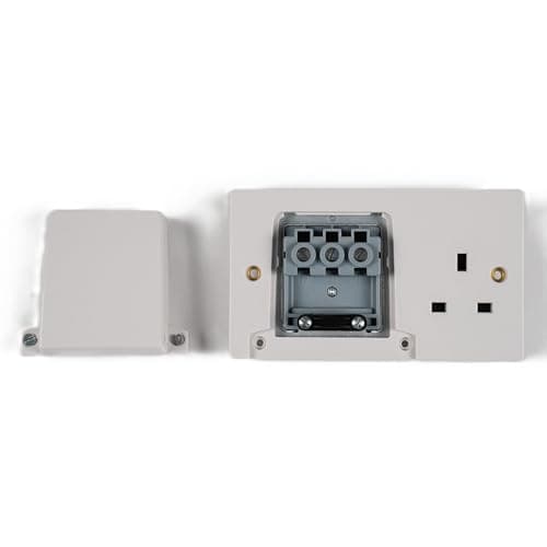 Image of Stanic Duo 45A Dual Cooker Connection Unit, White, Wall Mounted, with 13A Socket, BS EN1363-2 Standard, Compatible with 6-16mm² Conductors