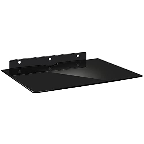 Image of Hotop Single Floating Component Rack Floating Wall Mount Shelf Glass Single Wall Shelf Black DVD DVR for Cable Box, Game Machine, DVD Player, Media Equipment, Karaoke Tempered Glass(1 Piece)