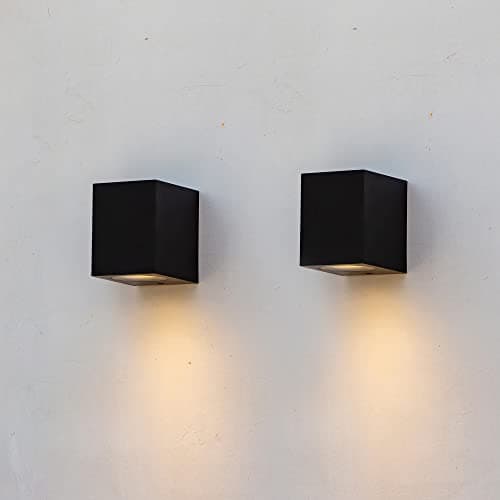Image of FUDESY 2-Pack LED Modern Wall Wash Lights,7W GU10 IP44 Plastic Single-Headed Black Square Down Lamp Lighting Fixture for Indoor/Outdoor Use,Hallway,Corridor,Balcony,Garden,Bedroom