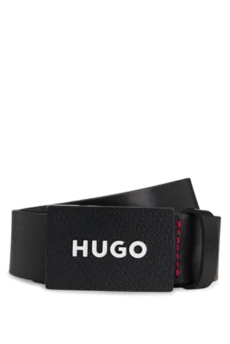 Image of HUGO Mens Gilao-Z Sz35 Leather belt with branded plaque buckle
