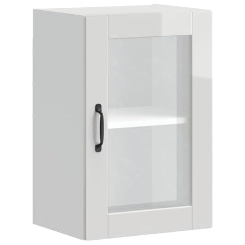 Image of vidaXL kitchen wall cabinet - gloss white engineered wood with glass door - storage for plates/bowls - 40x31x60cm