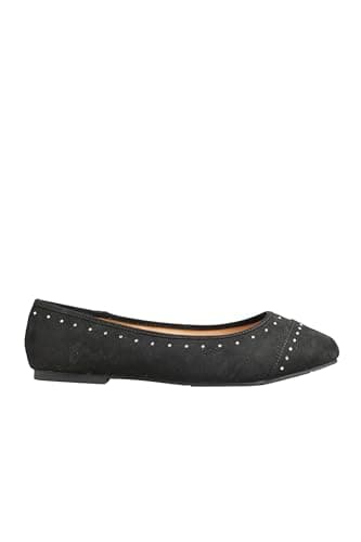 Image of Yours Curve Plus Size - Slip On Ballet Flat Round Toe Ballerina Pumps Lightweight Diamante in Wide E Fit & Extra Wide Eee Fit - Women's Black 6EEE