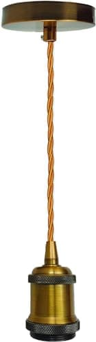Image of Vintage Brass Ceiling Pendant Light E27 with 2m Gold Twisted Fabric Cable Lamp Holder Suspended Hanging Light Kit for Kitchen Island, Bar, Office & Cafe Lighting