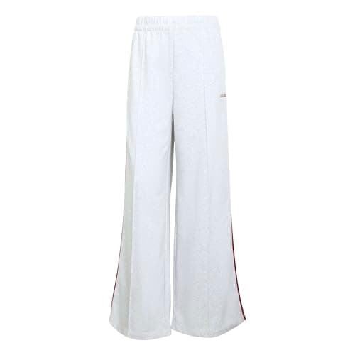 Image of adidas Women's Seasonal Essentials Colorpop Pants with Embroidered Graphic, Light Grey Heather/Active Maroon, XS