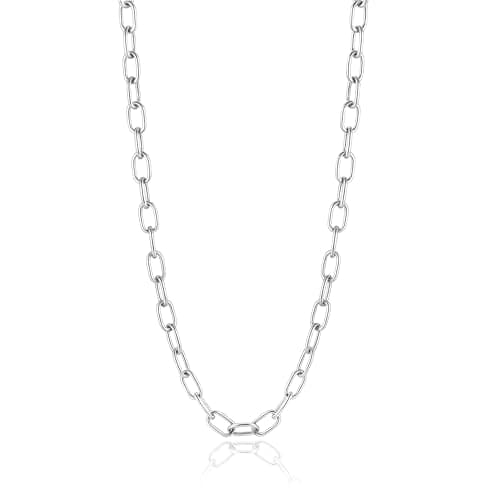 Image of SKENUDY Silver Plated Stylish Chunky Stainless Steel oval Paperclip Link Chain Necklace For Women and Men Daily Wear Jewellery