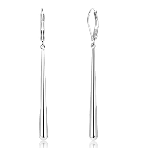 Image of Sterling Silver Long Dangle Earrings, ALEXCRAFT 925 Sterling Silver Waterdrop Leverback Earrings for Women Trendy Hypoallergenic Lightweight Teardrop Long Drop Earings for Women Lady Jewelry Gifts