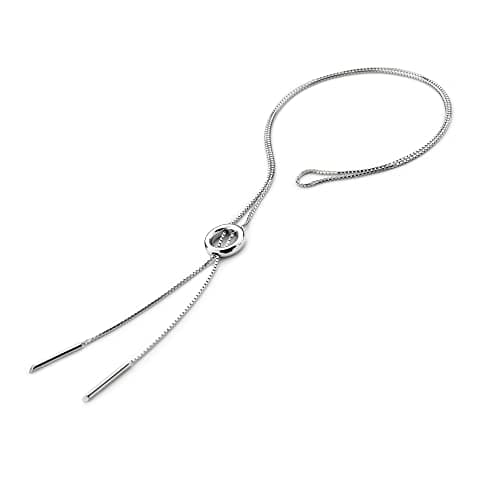 Image of Hot Diamonds Youthful Circle Lariat Silver Necklace | 925 Sterling Silver Adjustable Lariat Pendant with a Circle Drop | Features a Real Diamond in Elegant Gift Box | Lucury Jewellery for Her