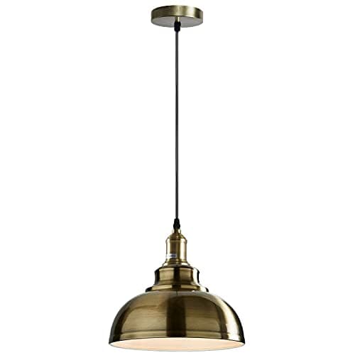 Image of LEDSone Industrial Pendant Light 29cm Curvy Dome Green Brass Flush Mount Ceiling Light Adjustable Chandelier Modern Farmhouse Deals for Living Room Bedside Office Stylish Spaces