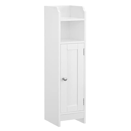 Image of VASAGLE Slim Bathroom Floor Storage Cabinet with Door and Shelves, Freestanding Bathroom Storage Unit, Narrow Bathroom Toilet Paper Storage Cabinet, Adjustable Shelves, White BBC310W01