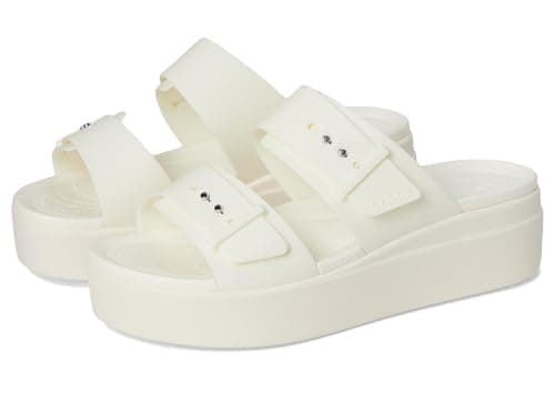 Image of Crocs Women Sandal,Brooklyn Buckle Low Wedge,Chalk,5 UK Women