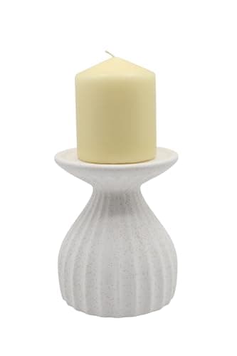 Image of DESIGNO Modern Minimalist Ceramic Candle Holder, White, Home Decor, Decorative Candlestick Stand