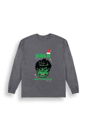 Image of Men's Marvel Christmas Jumper - Marvel Hulk Charcoal Christmas Sweatshirt – Cotton-Blend Cosy Crew-Neck Jumper For Men – Easy-Care Festive Layer, Soft Brushed Interior
